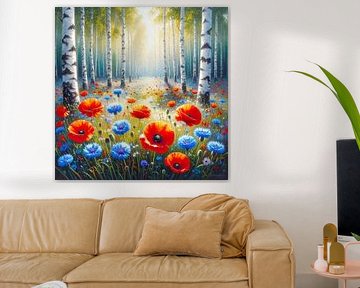 Wald mit Birken, Hain mit Wildblumen von AidasignArt