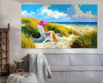 Woman in a deckchair by the sea by AidasignArt