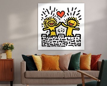 Couple heureux souriant style Keith Haring
