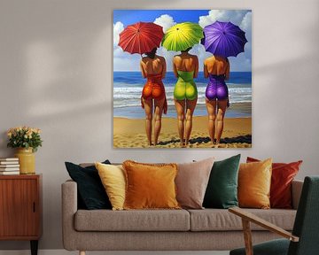 Femmes avec des parasols sur la plage
