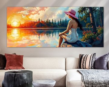 Woman at the lake in the sunset by AidasignArt
