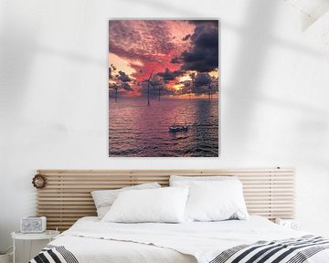 Between Tradition and Future, fishing boat in Offshore Wind Farm by Ewold Kooistra