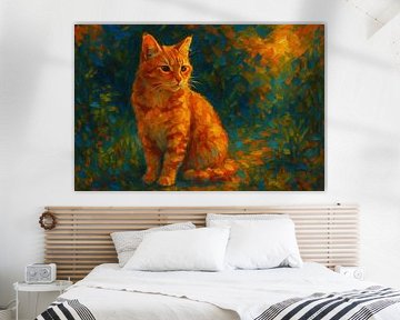 Orangefarbene Katze in blau-grünem Licht von Imperial Art House