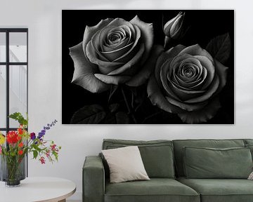 Black and white roses and bud by Imperial Art House