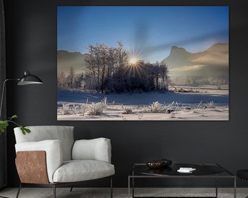 Morning fog and sun under the Kofel in Oberammergau