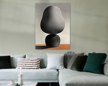 JAPANDI Zen Balancing Stones - Minimalist Wabi-Sabi Grey & Orange Abstract Poster