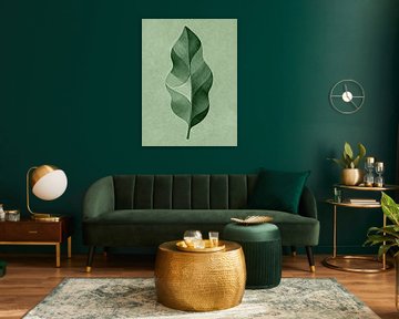 JAPANDI Botanical Leaf Art - Minimalist Geometric Sage Green Nature Poster