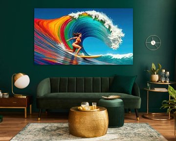 Monster wave with surfer and surfboard by AidasignArt