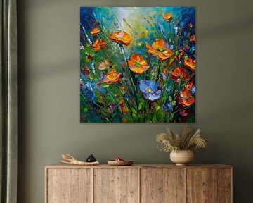 Lebendige impressionistische Blumen in einem Garten von Patricia Hofmeester