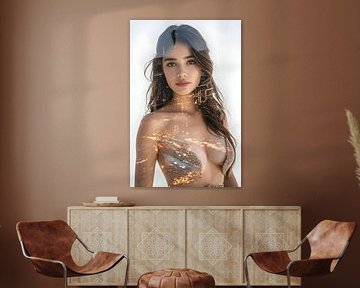 Vrouw in stad, dubbele belichting