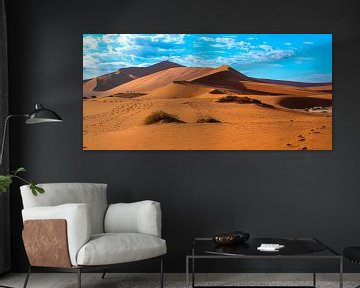 De rode duinen van de Sossusvlei in de ochtendzon, Namibië van Rietje Bulthuis