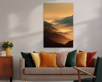 Une mer dorée entre des montagnes silencieuses sur Femea Stille Landschappen