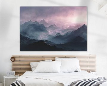 Silence rose sur les montagnes lointaines sur Femea Stille Landschappen