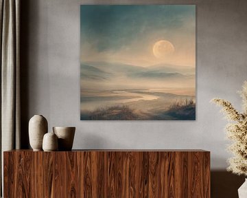 Clair de lune sur une plaine silencieuse sur Femea Stille Landschappen