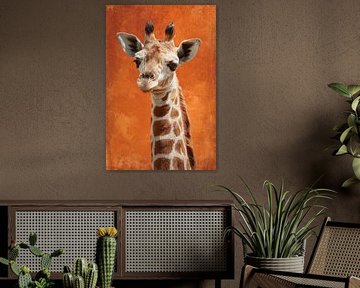 Giraffe Portrait in Orange Expression of Gentle Character by Eva Lee