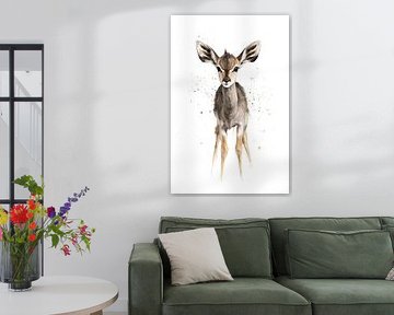 Petit cerf à l'aquarelle Lumière douce et taches ludiques