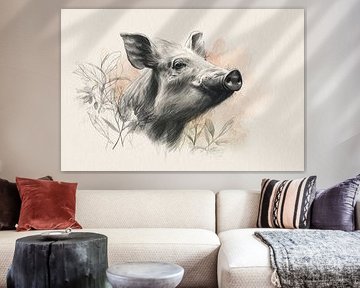 Wildschwein in Bleistift und Aquarell Wald Charakter im Bild von Eva Lee