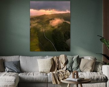 Sunset over the Azores - Fog, Hills and Atlantic Glow by Ewold Kooistra