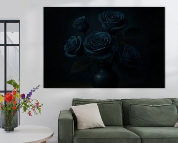 Roses bleu foncé sur table sombre sur Art & Soul Creations