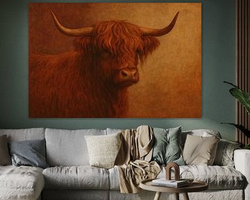Portrait d'un Highlander aux longues cornes sur Imperial Art House