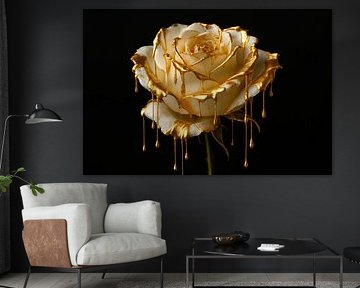 Rose blanche avec peinture dorée sur Imperial Art House