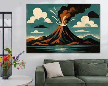 Volcan graphique avec nuages ronds sur Imperial Art House