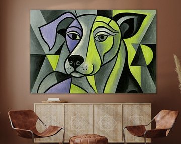 Portrait abstrait d'un chien avec des avions sur Imperial Art House