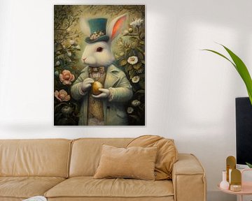 White hare with top hat in fairy tale style
