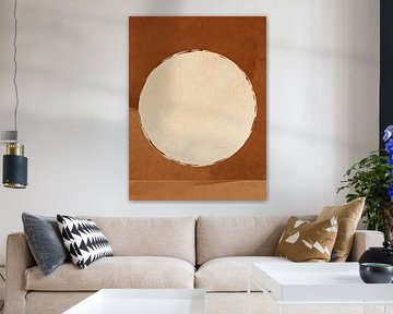 JAPANDI Zen Enso Circle - Minimalist Wabi-Sabi Terracotta Sun Abstract Art