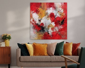 Abstrakte Malerei in Rot, Schwarz und Gold - Ausdrucksstarke moderne Wanddekoration von Joriali Abstrakte Kunst