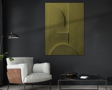 Minimalisme abstrait - Formes organiques en vert olive