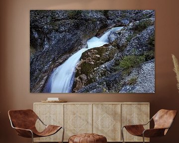The Gleiersch Gorge in winter with snow, ice, and hanging icicles. by Miriam Schwarzfischer Fotografie