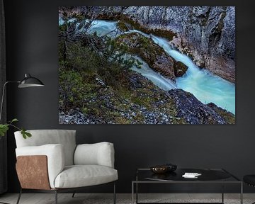 The Gleiersch Gorge in winter with snow, ice, and hanging icicles. by Miriam Schwarzfischer Fotografie