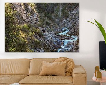 The Gleiersch Gorge in winter with snow, ice, and hanging icicles. by Miriam Schwarzfischer Fotografie