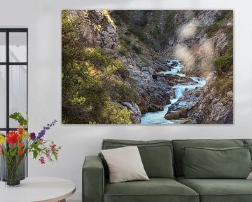 The Gleiersch Gorge in winter with snow, ice, and hanging icicles. by Miriam Schwarzfischer Fotografie