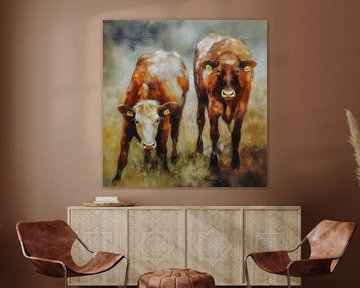 2 koe kalfjes in de wei van Marjolein Deelen