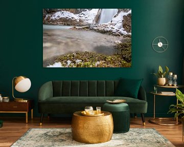 The Gleiersch Gorge in winter with snow, ice, and hanging icicles. von Miriam Schwarzfischer Fotografie