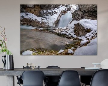 The Gleiersch Gorge in winter with snow, ice, and hanging icicles. von Miriam Schwarzfischer Fotografie