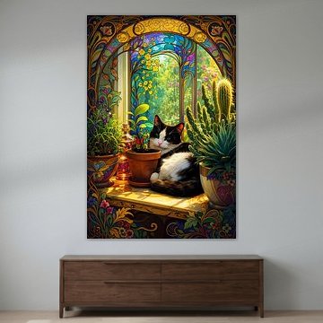 Kat in de vensterbank van Linda de Klein