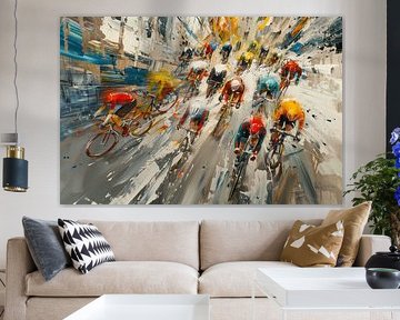 Cyclistes abstraits aux couleurs chaudes sur Lauren Wilde