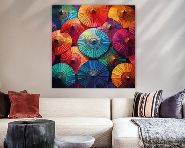 Illustration représentant des parapluies japonais colorés