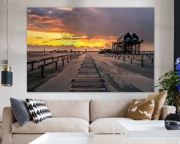 Zonsondergang op het strand van Sankt Peter-Ording van Achim Thomae Photography