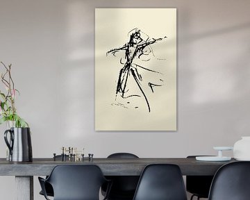 Abstract kunstwerk danseres op zacht gele achtergrond