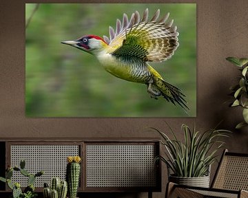 Groene specht (Picus viridis) in vlucht