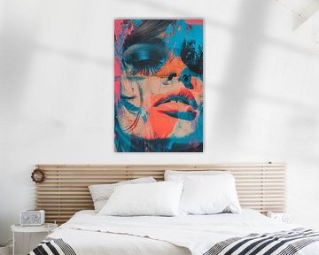 Abstract portrait in blue and orange by Lauren Wilde