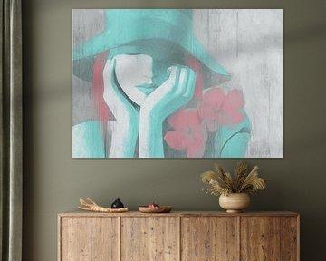 Turquoise Hat and Pink Flower