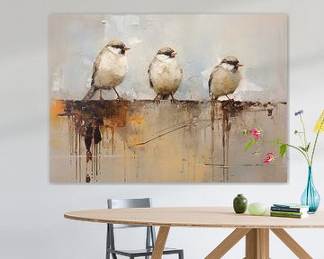 Rustikales Vogelgemälde | Flauschige Vögel von Blickfänger Gemälde