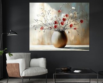 Flower Vase | Red White Floral Burst by Wonderful Art