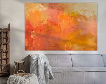 Sonnenuntergang in Orange und Pfirsich | Abstrakte kräftige Farbe von Lauren Wilde