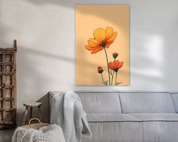 Flowers in Illustrative Simplicity Warm Orange Silence by Eva Lee